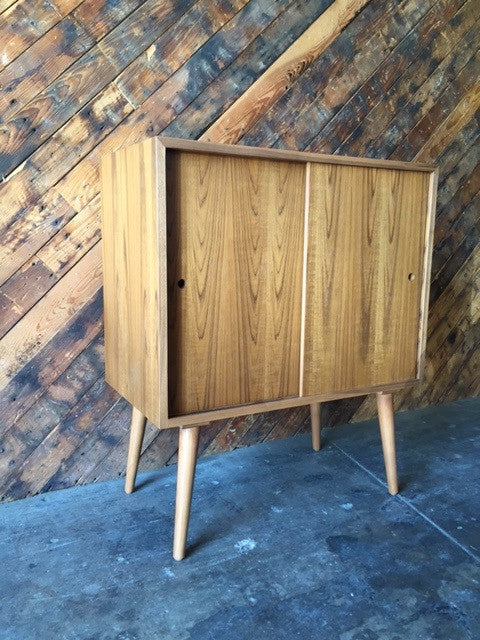 Mid Century Style Custom Teak Bar Record Cabinet