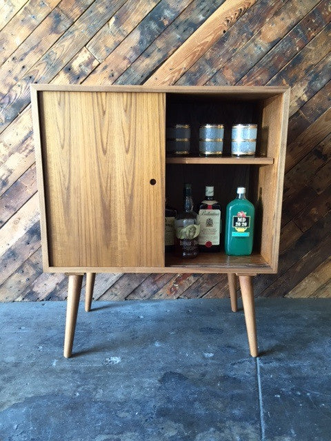 Mid Century Style Custom Teak Bar Record Cabinet