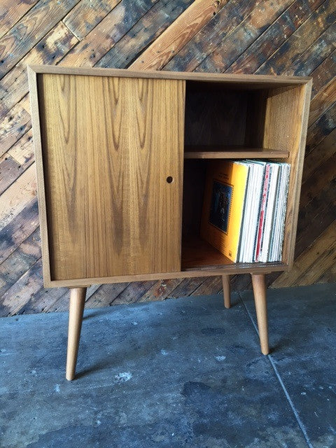 Mid Century Style Custom Teak Bar Record Cabinet