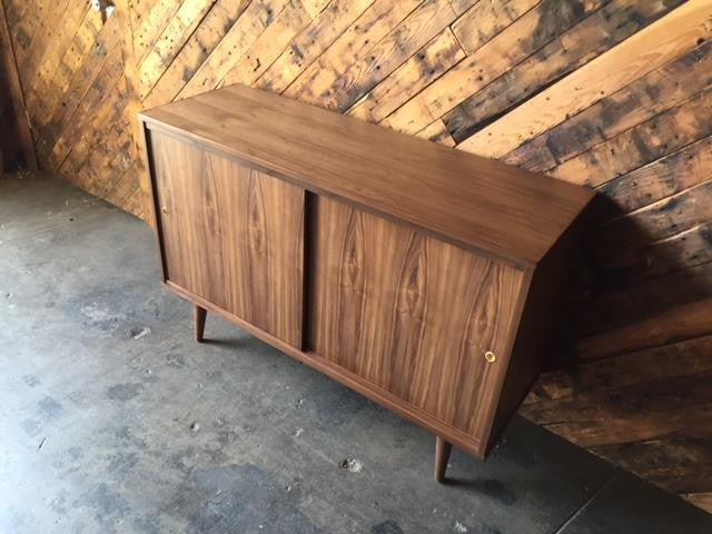 Custom Mid Century Style Walnut Console Credenza