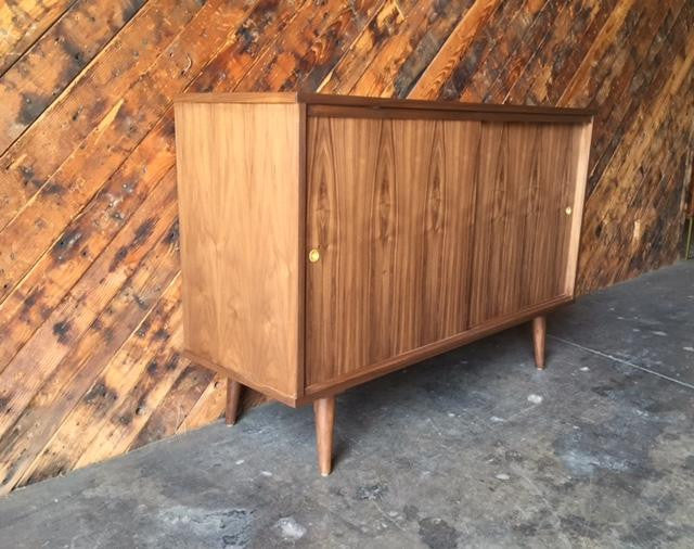 Custom Mid Century Style Walnut Console Credenza