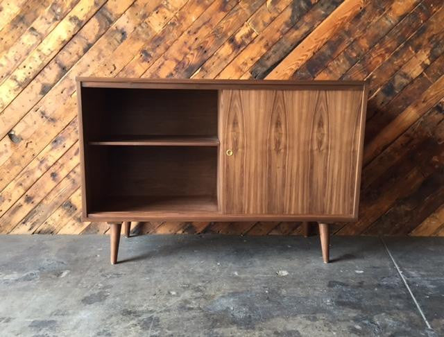 Custom Mid Century Style Walnut Console Credenza