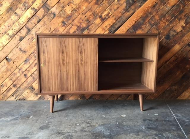 Custom Mid Century Style Walnut Console Credenza