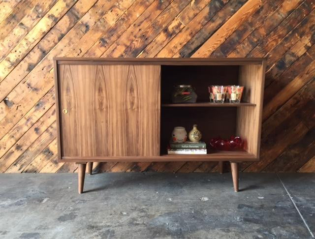 Custom Mid Century Style Walnut Console Credenza