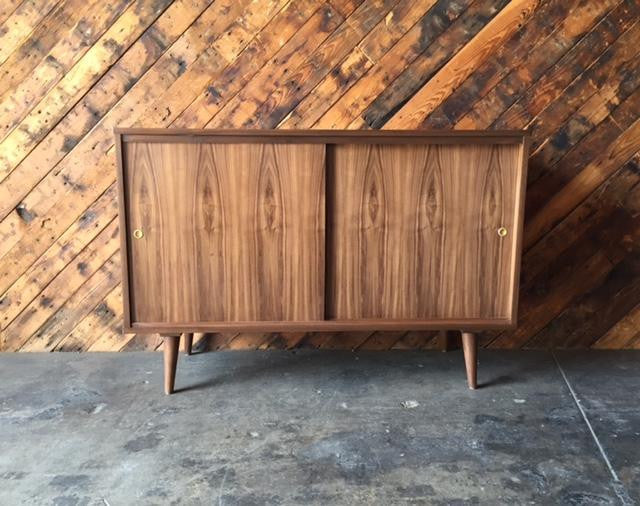 Custom Mid Century Style Walnut Console Credenza