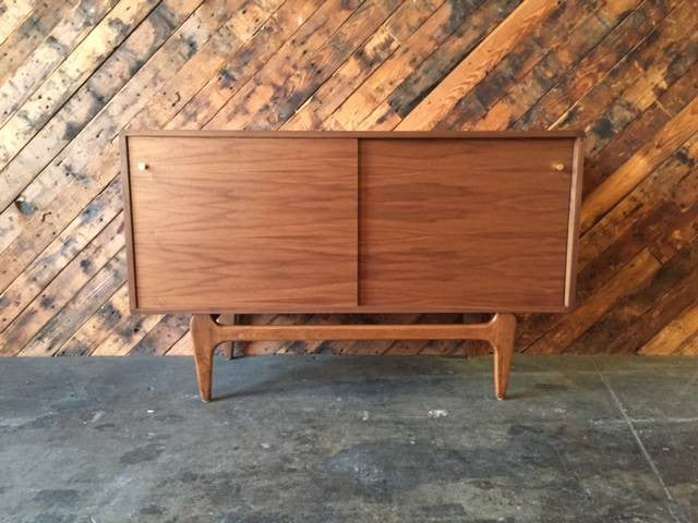 Custom Mid Century Style Walnut Sculpted Base Credenza