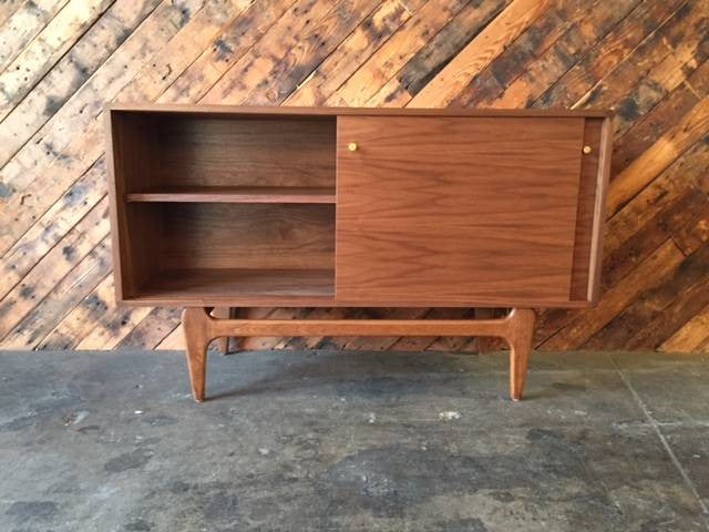 Custom Mid Century Style Walnut Sculpted Base Credenza