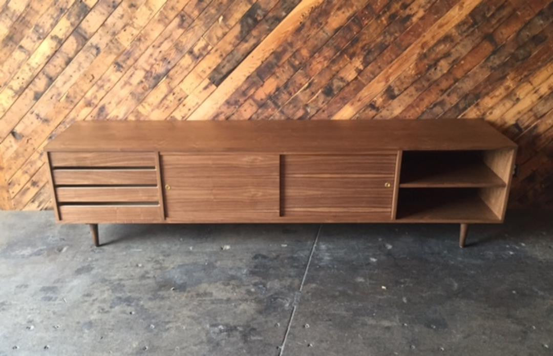 Mid Century Style Custom Walnut Credenza with 4 drawers and 2 doors