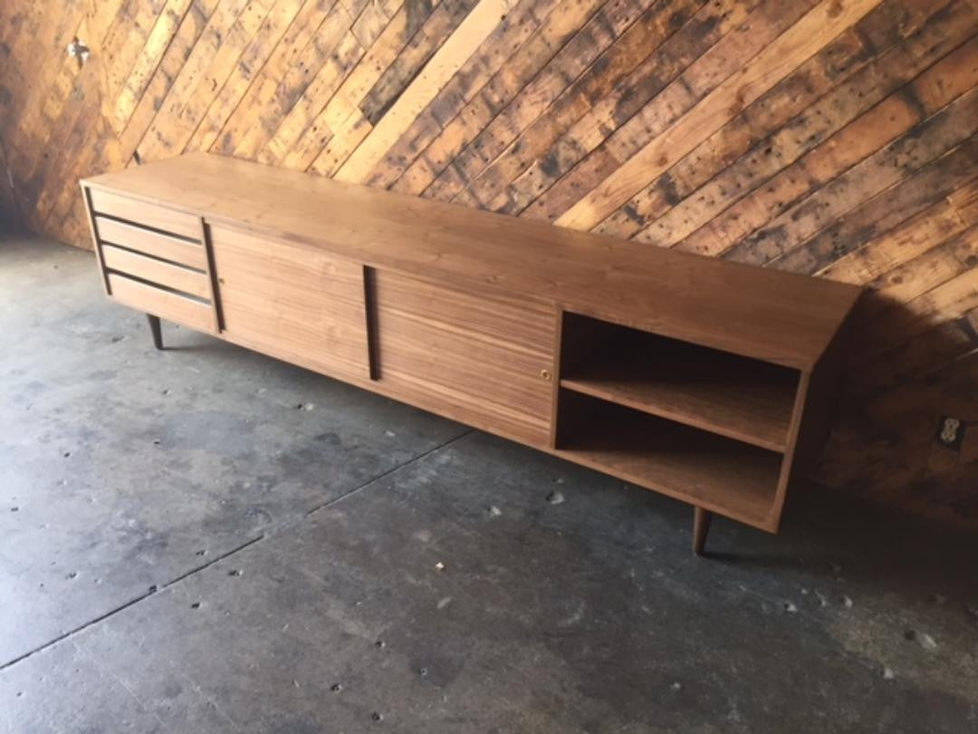 Mid Century Style Custom Walnut Credenza with 4 drawers and 2 doors