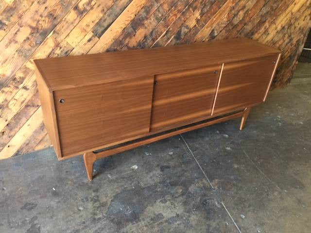 Mid Century Style Sculpted Custom Walnut Credenza