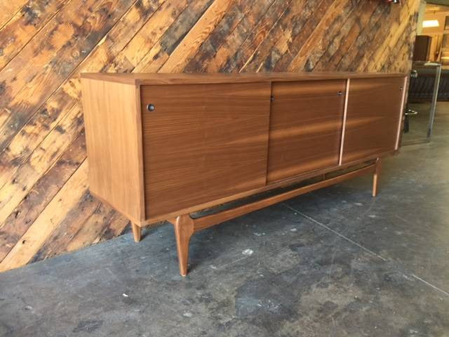 Mid Century Style Sculpted Custom Walnut Credenza