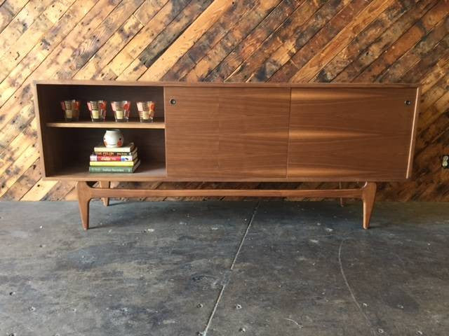 Mid Century Style Sculpted Custom Walnut Credenza