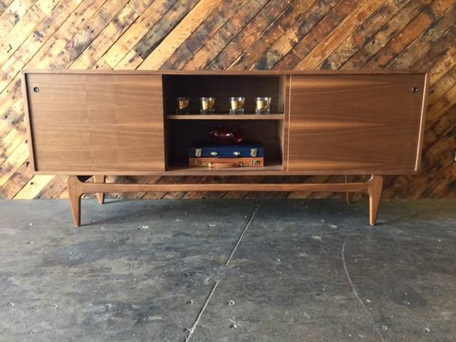 Mid Century Style Sculpted Custom Walnut Credenza