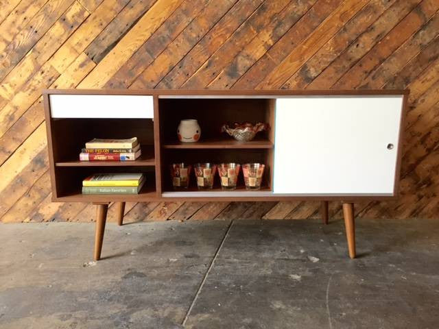 Mid Century Custom Walnut Small Credenza