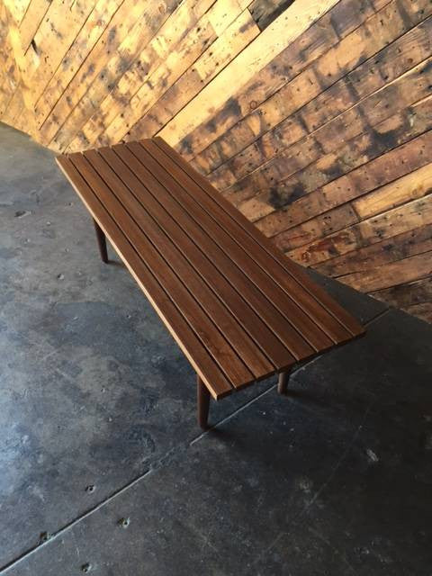 Custom Mid Century Style Walnut Slab Bench Table