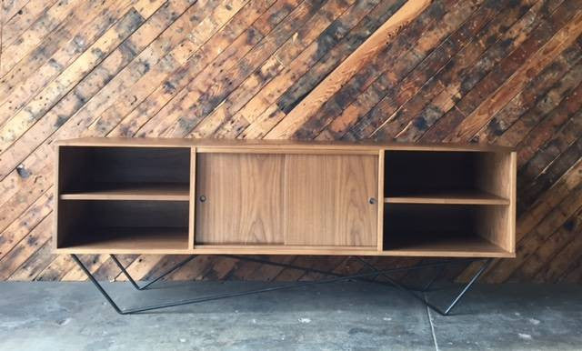 Custom Walnut Iron Base Sculptural Credenza, Mid Century Style