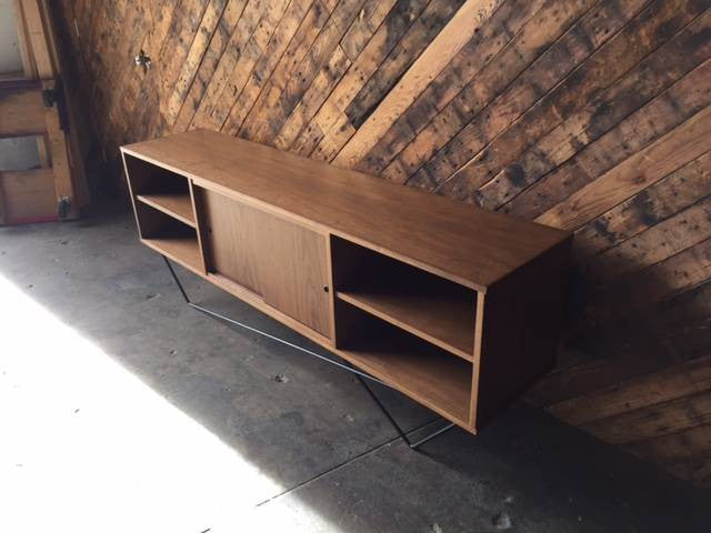 Custom Walnut Iron Base Sculptural Credenza, Mid Century Style