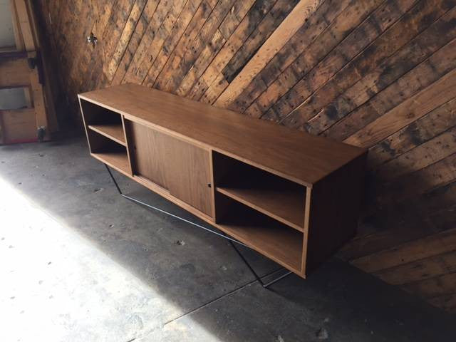 Custom Walnut Iron Base Sculptural Credenza, Mid Century Style