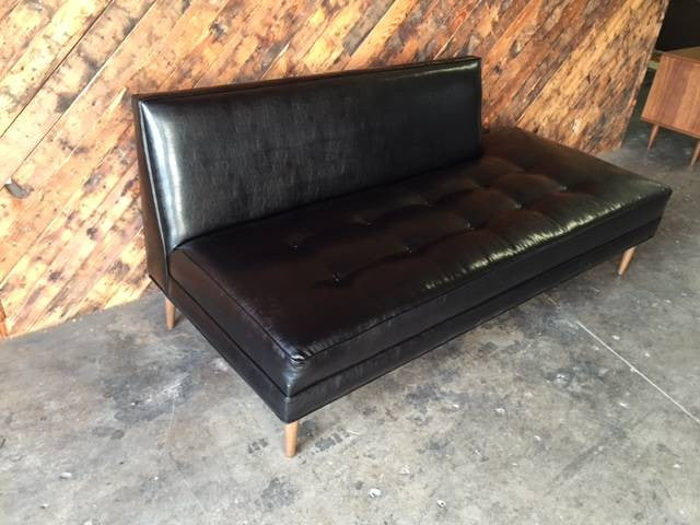 Mid Century Style Custom Black Vinyl Day Bed Sofa