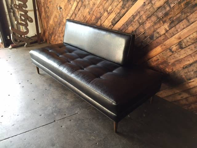 Mid Century Style Custom Black Vinyl Day Bed Sofa
