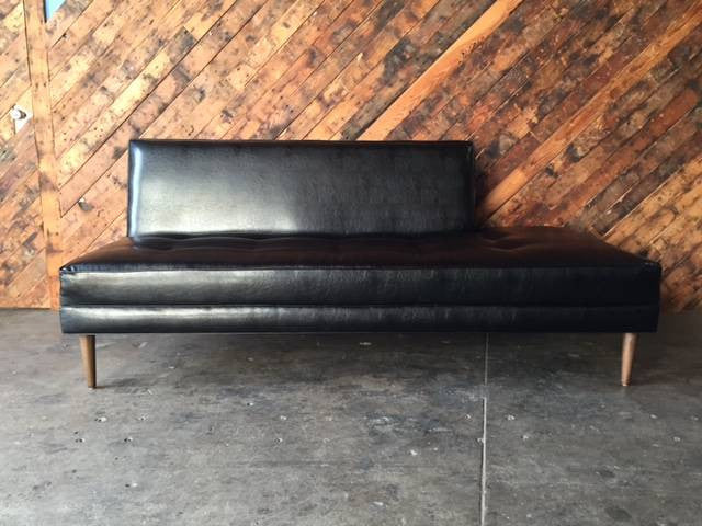 Mid Century Style Custom Black Vinyl Day Bed Sofa