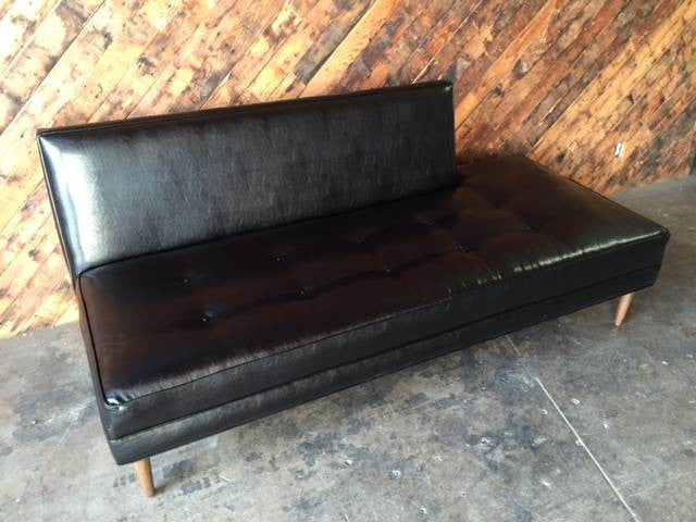 Mid Century Style Custom Black Vinyl Day Bed Sofa