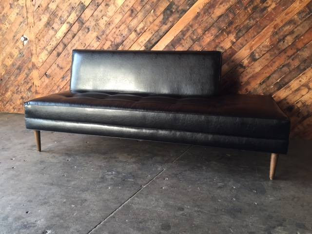 Mid Century Style Custom Black Vinyl Day Bed Sofa