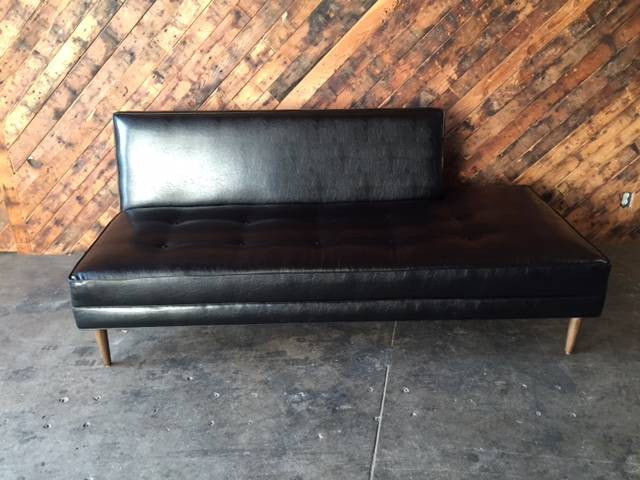 Mid Century Style Custom Black Vinyl Day Bed Sofa