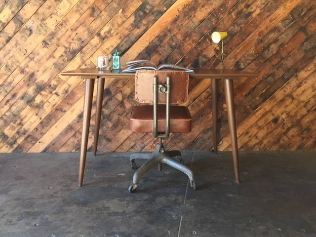 Custom Mid Century Style Walnut Console Work Table