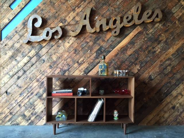 Custom Mid Century Style Walnut Book Record Shelf with 5 bays