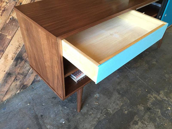 Custom designed credenza / media console, Mid Century Style with 1 drawer and painted doors