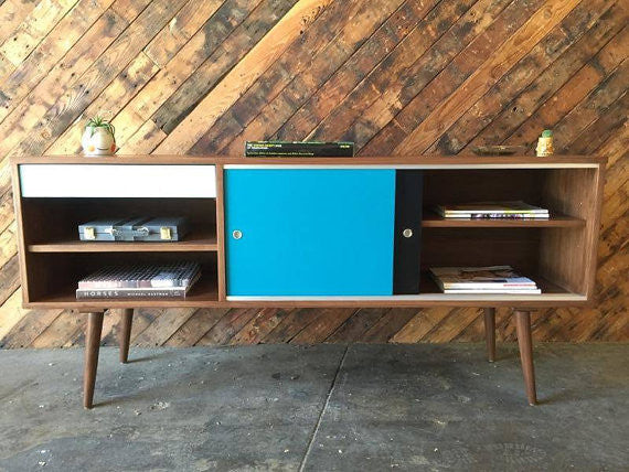 Custom designed credenza / media console, Mid Century Style with 1 drawer and painted doors