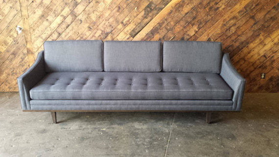 Mid Century Style Sofa with Walnut Trim