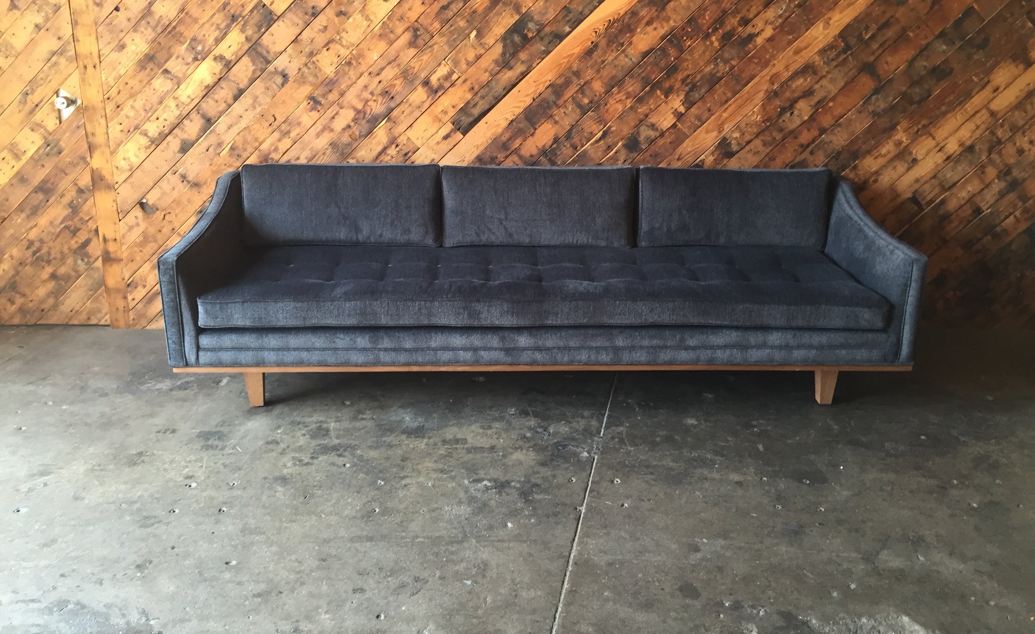 Mid Century Style Custom Walnut Trim Sofa