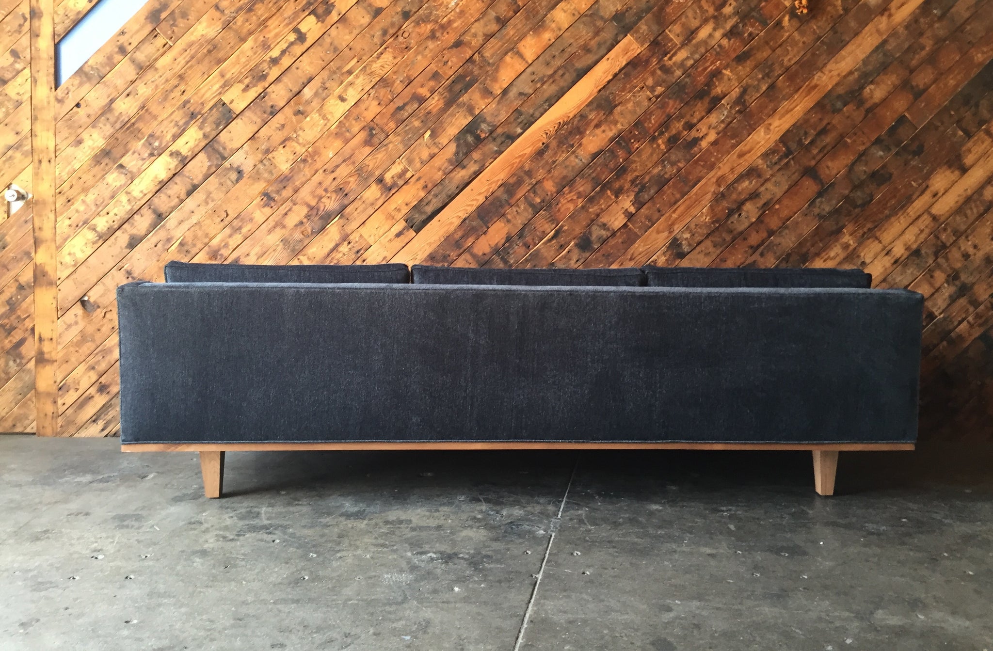 Mid Century Style Custom Walnut Trim Sofa