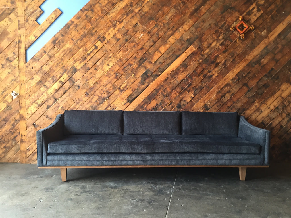 Mid Century Style Custom Walnut Trim Sofa