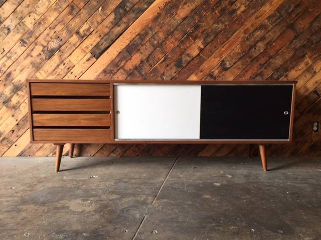 Mid Century Style Custom Walnut Credenza 4 drawers and 2 painted doors