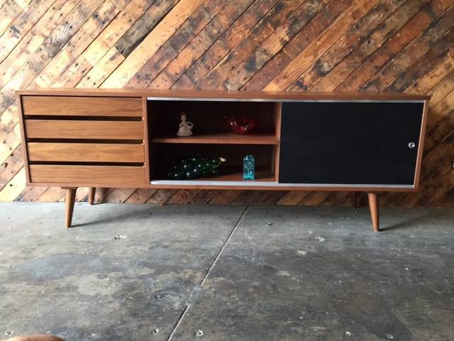 Mid Century Style Custom Walnut Credenza 4 drawers and 2 painted doors