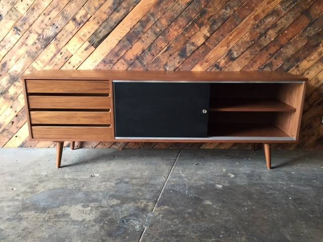 Mid Century Style Custom Walnut Credenza 4 drawers and 2 painted doors
