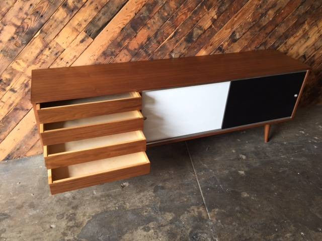 Mid Century Style Custom Walnut Credenza 4 drawers and 2 painted doors