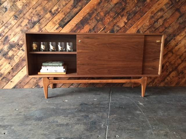 Custom Mid Century Style Walnut Credenza