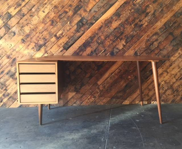 Custom Large Mid Century Style Walnut Desk, Mid Century Style