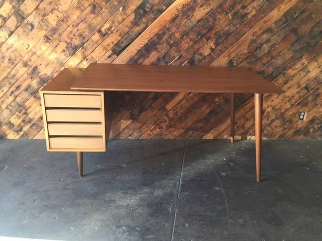 Custom Large Mid Century Style Walnut Desk, Mid Century Style