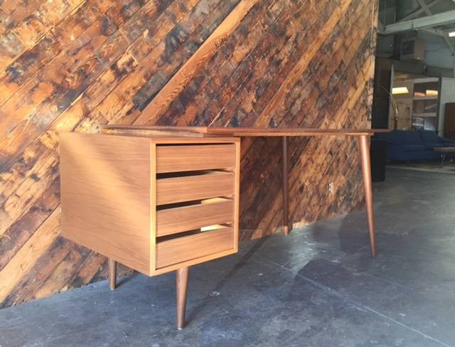 Custom Large Mid Century Style Walnut Desk, Mid Century Style