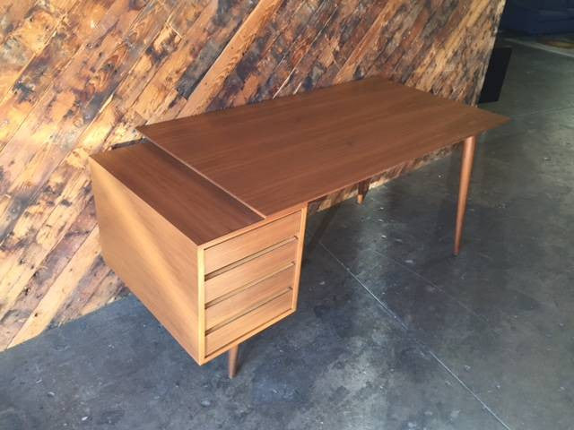 Custom Large Mid Century Style Walnut Desk, Mid Century Style