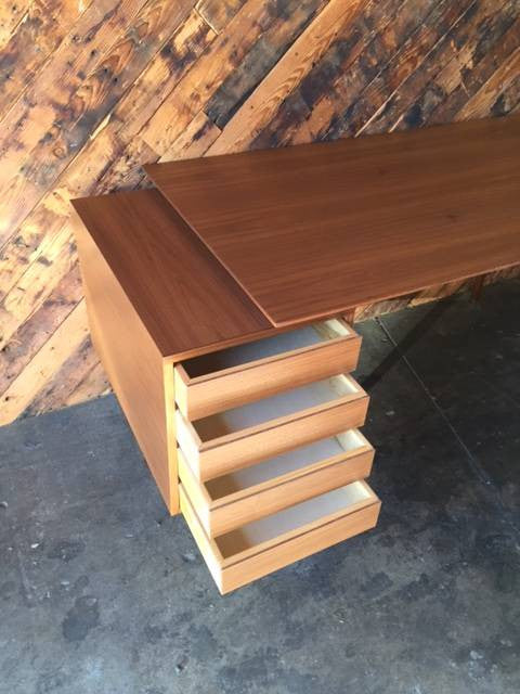 Custom Large Mid Century Style Walnut Desk, Mid Century Style