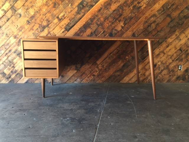 Custom Large Mid Century Style Walnut Desk, Mid Century Style