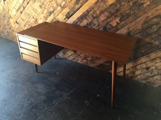 Custom Large Mid Century Style Walnut Desk, Mid Century Style