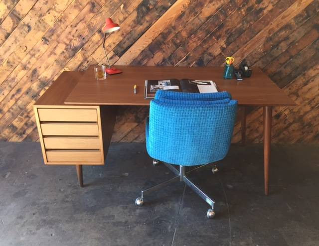 Custom Large Mid Century Style Walnut Desk, Mid Century Style