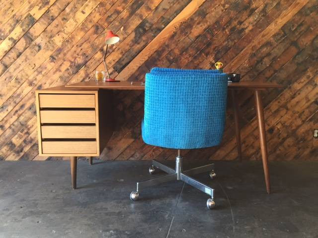 Custom Large Mid Century Style Walnut Desk, Mid Century Style